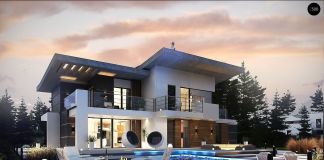 План дома с гаражом и бассейном: 350,4 кв.м